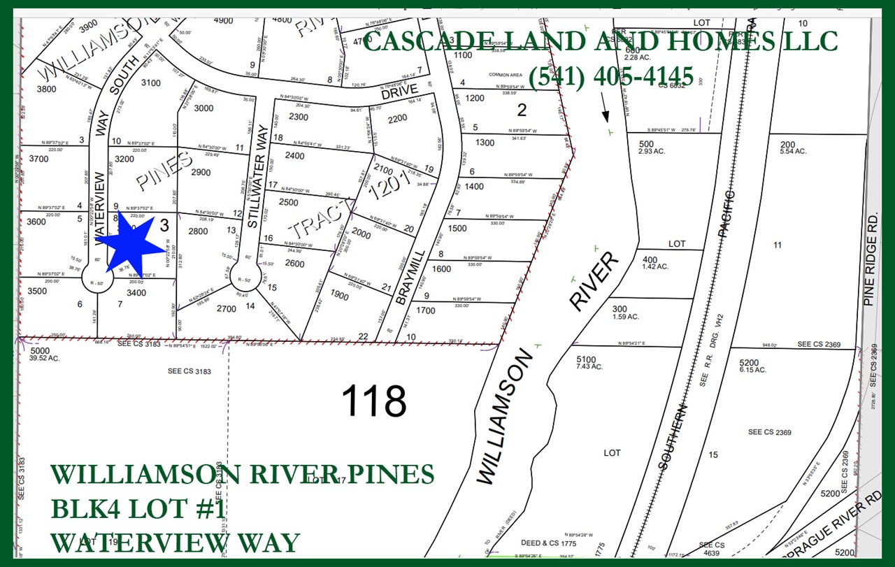 this is the parcel map showing the location of the property and it's proximity to the scenic williamson river.