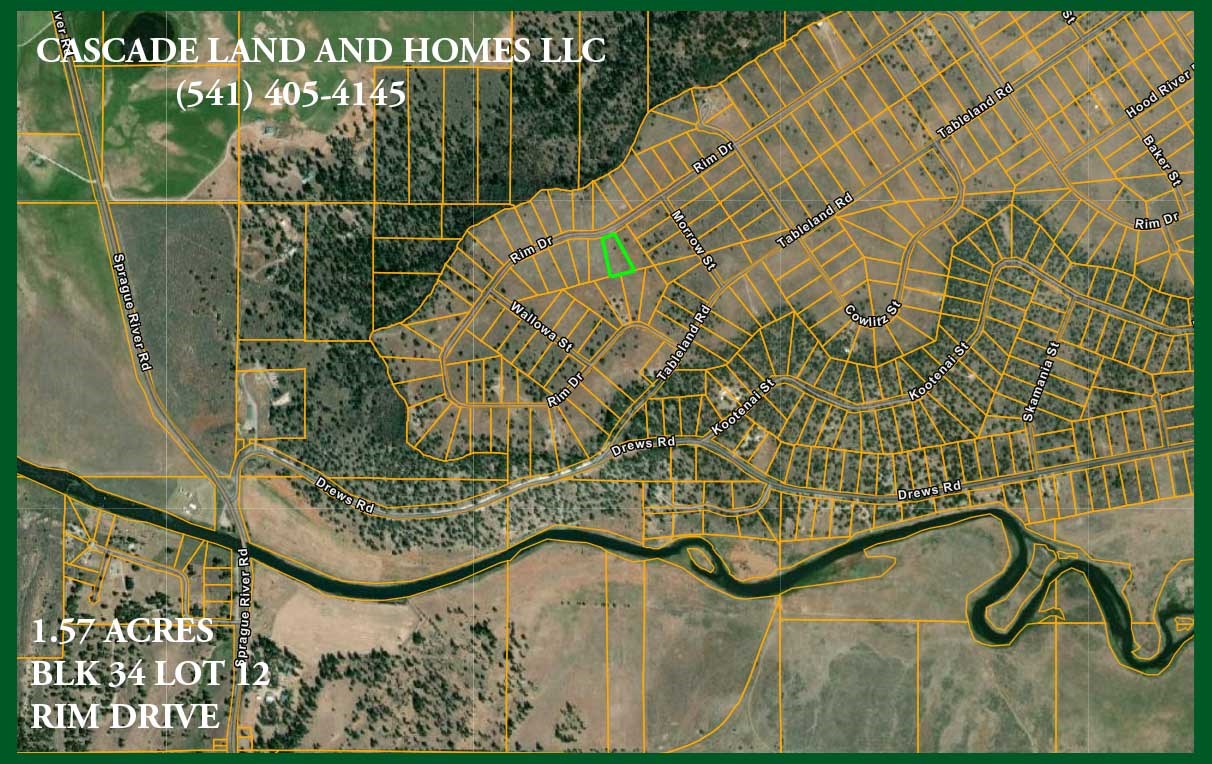 this parcel map shows the property and surrounding roads. it is only about a mile to the sprague river!