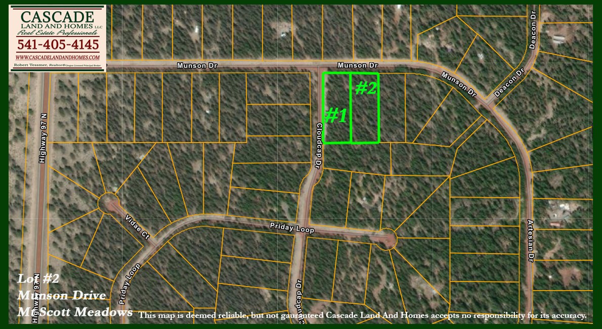 this is a klamath county map showing the location of the property within the subdivision (#1) and the adjoining parcel.(#2)