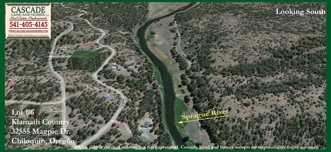 this is a google earth map showing the property elevated so you can get an idea of how close it is to the sprague river!