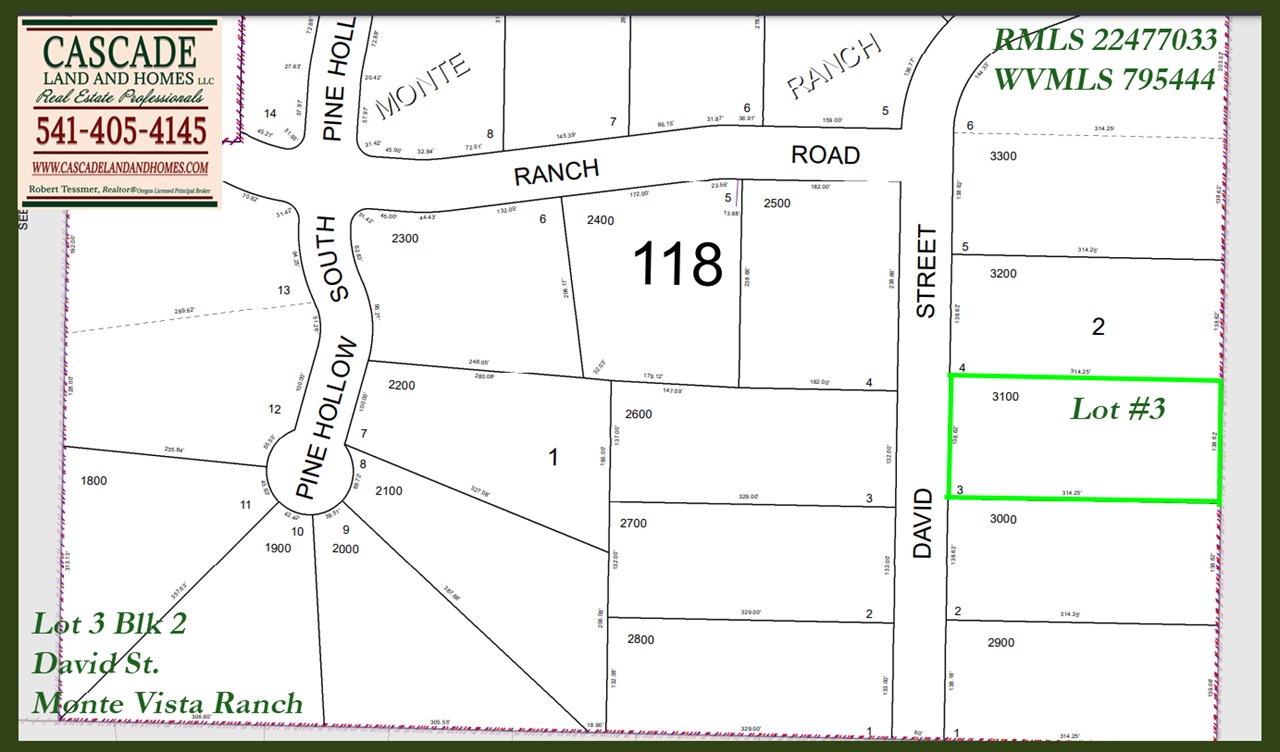 parcel map showing the property location within the desirable monte vista ranches subdivision.