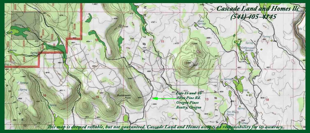 this is a klamath county topo map showing the elevation, the property sits at approximately 4,650 ft. it does get cold here in the winters, but the environment is arid and a high desert, so the snowfall amounts are less than what falls on the cascades to the west. notice the nearby natural springs!