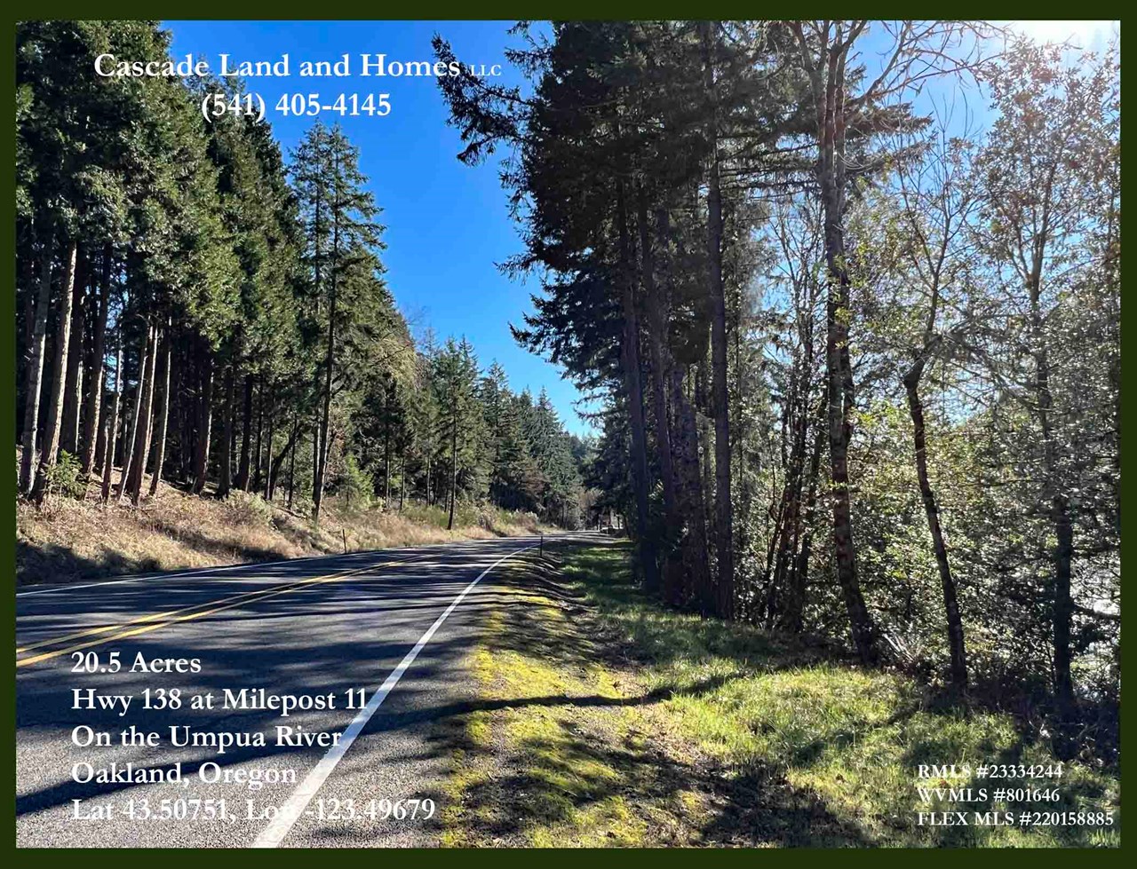 the property has easy access off of hwy 138, the umpqua river scenic byway.