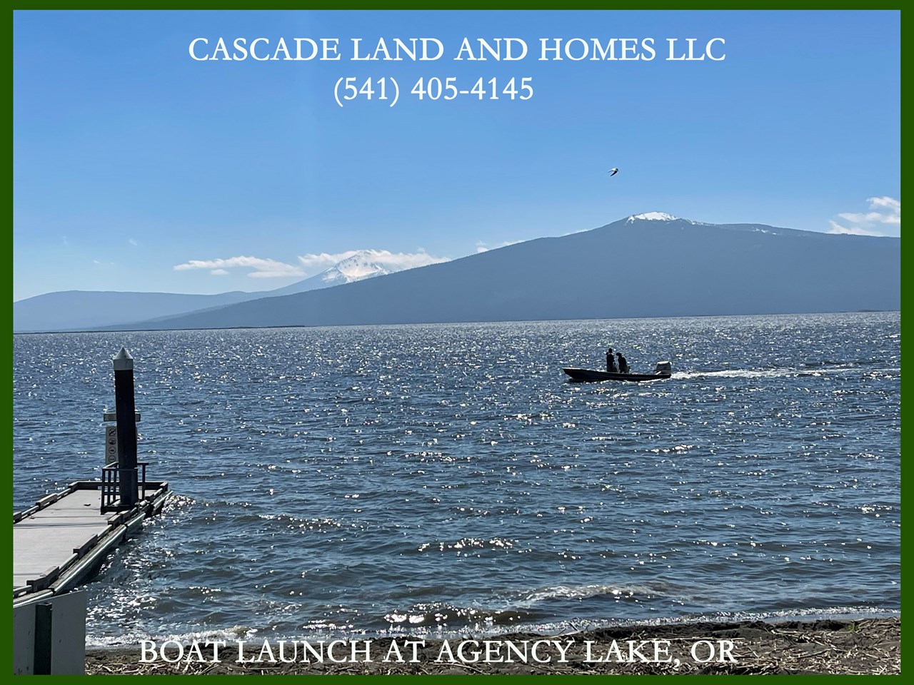 agency lake and the surrounding snow-capped cascade mountains. bring your boat, your fishing gear, your binoculars, and your house plans!