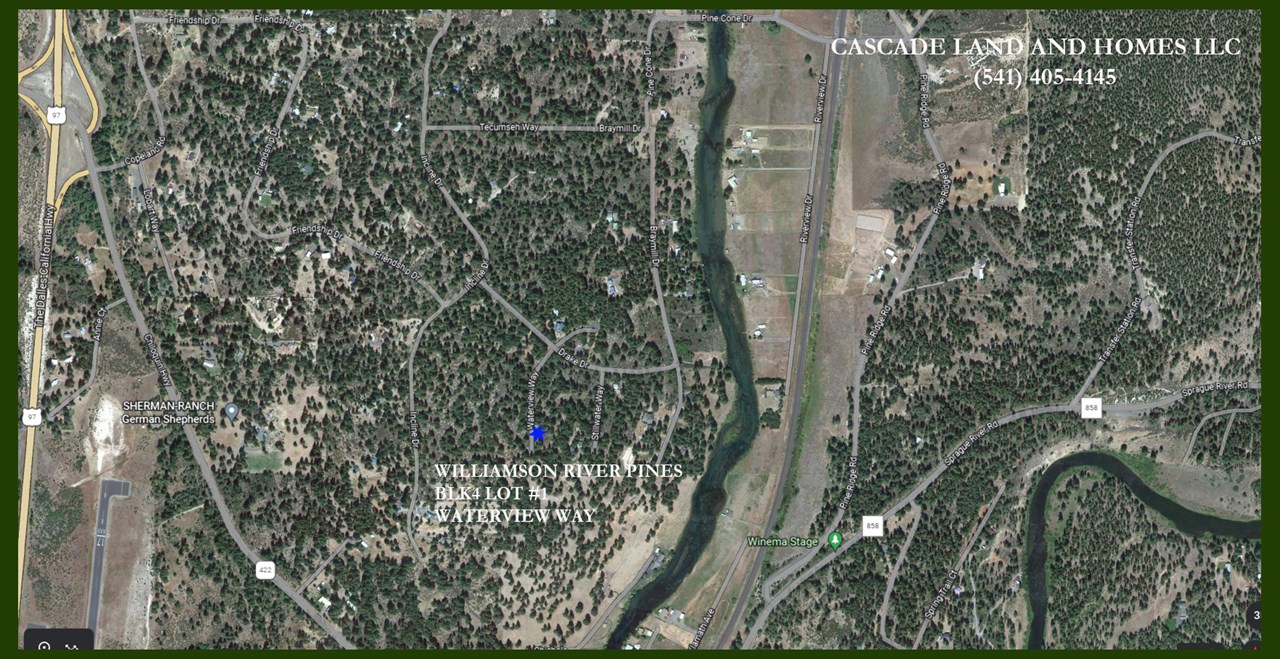 this is a google earth photo showing the proximity of the property to the willaimson river and the surrounding highways.