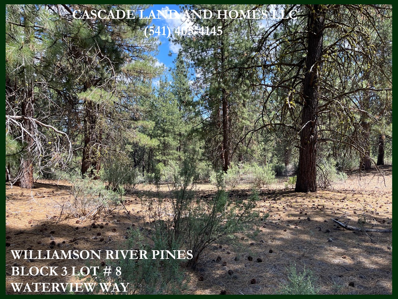 power and phone are available, and the property would need a well and septic. even though standing at this place, you feel like you are out in the wilderness, it sits at the north end of the town of chiloquin, and klamath falls is just a short drive south on hwy 97.