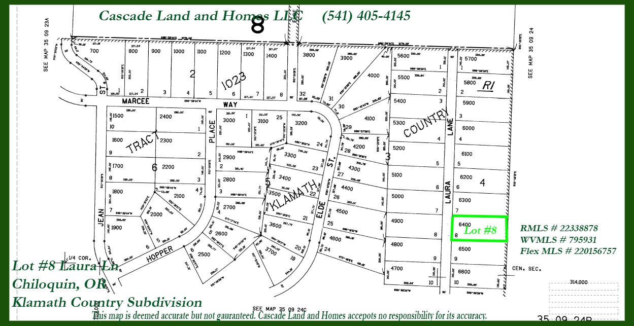 parcel map of the property and surrounding parcels in the subdivision.