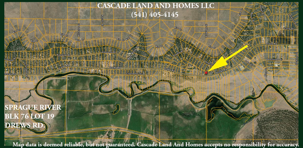 parcel map showing the property in relation to the rest of the subdivision, and it's proximity to the sprague river.