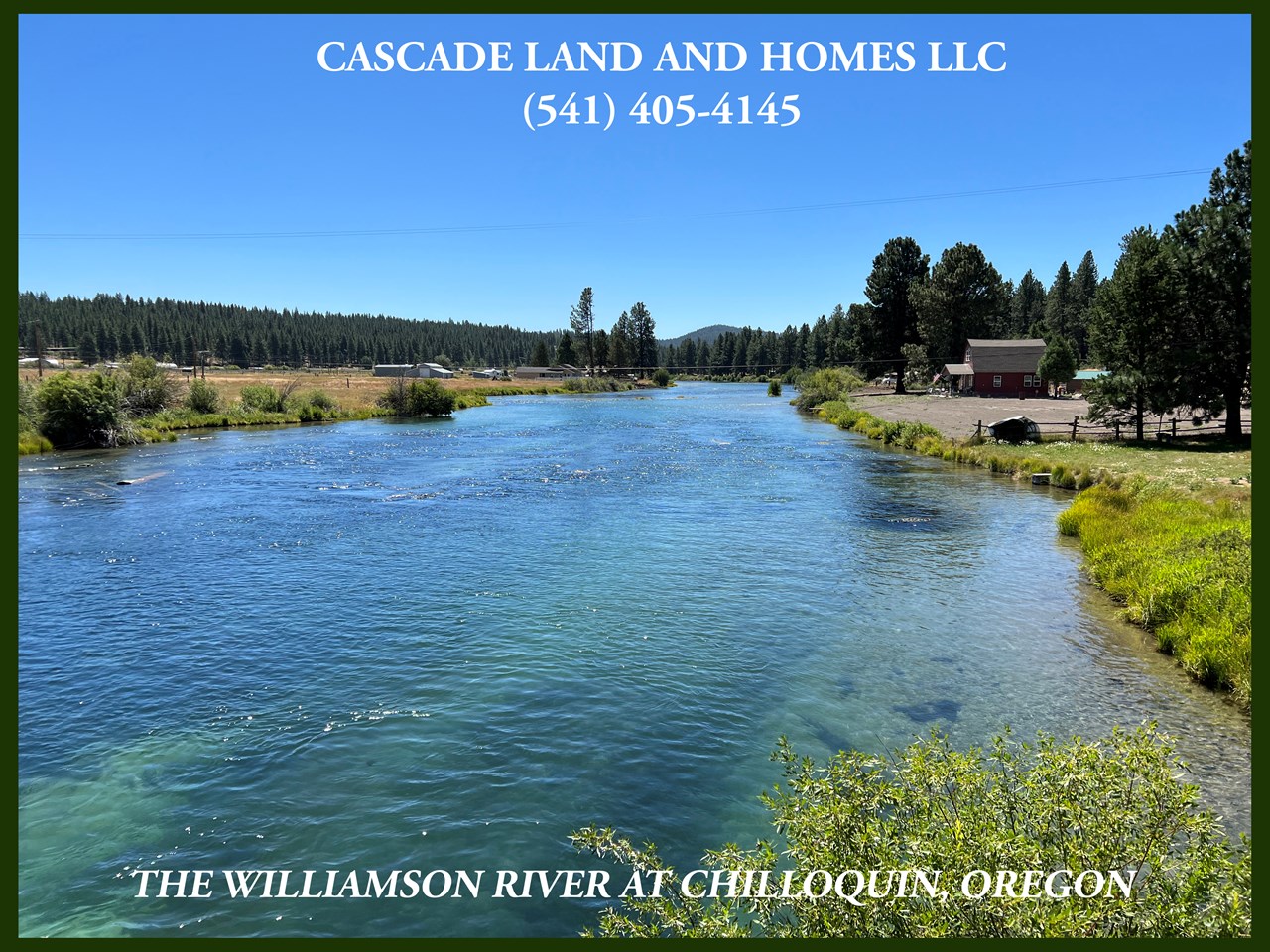 this photo was taken at the bridge over the river that leads to the property, about 1/4 of a mile away. this is the williamson river as it flows into chiloquin. the sprague river meets the williamson river just south of town as they flow on to the upper klamath lake. both offer world-class trophy trout fishing! the water is so clear, you can see every rock, even in the deepest channel of the river!