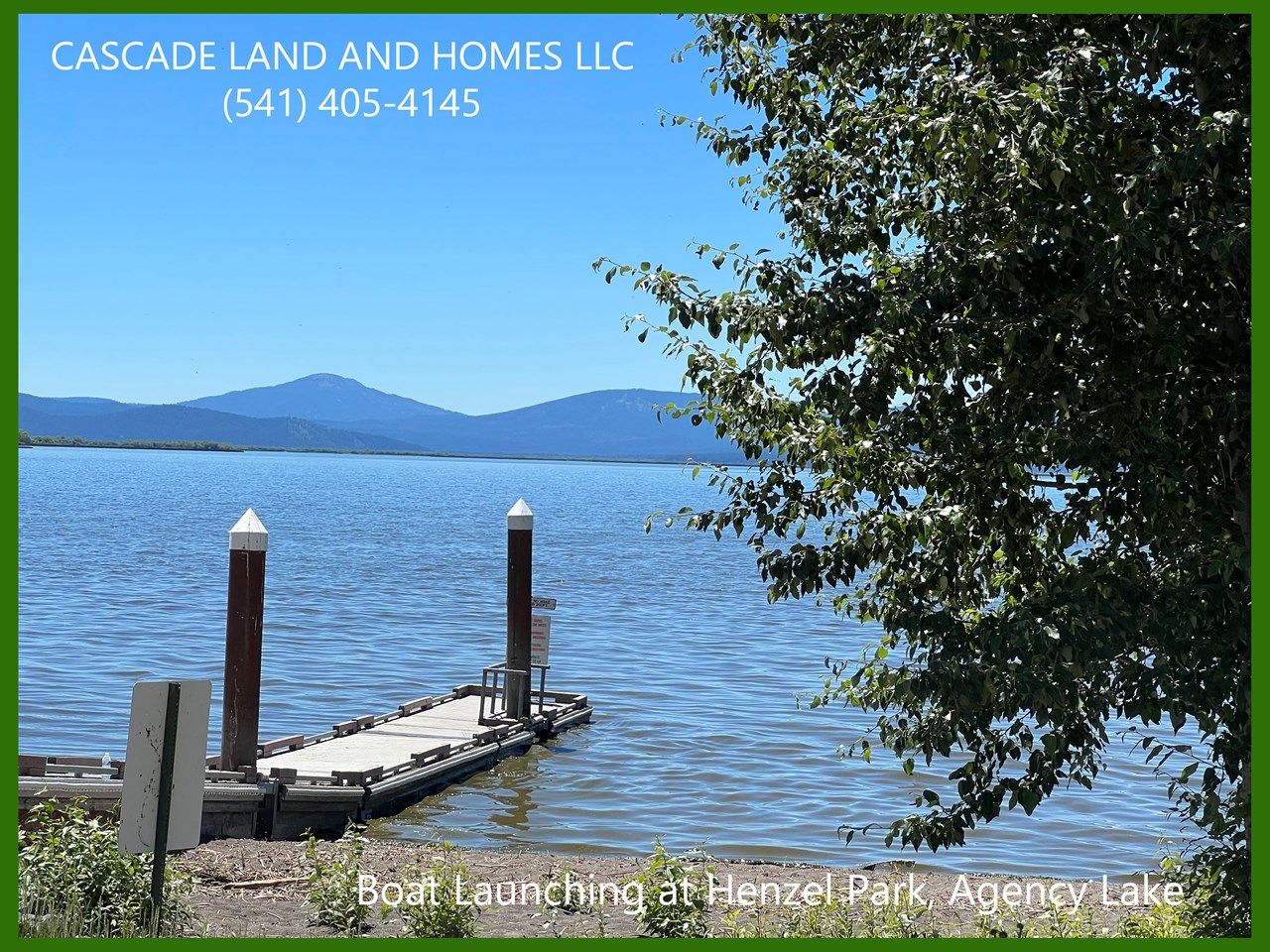 agency lake is about 6 miles away. this boat launching dock is at the public, henzel park. the lake is actually the northernmost part of the upper klamath lake, which has the largest surface area of any lake in oregon.