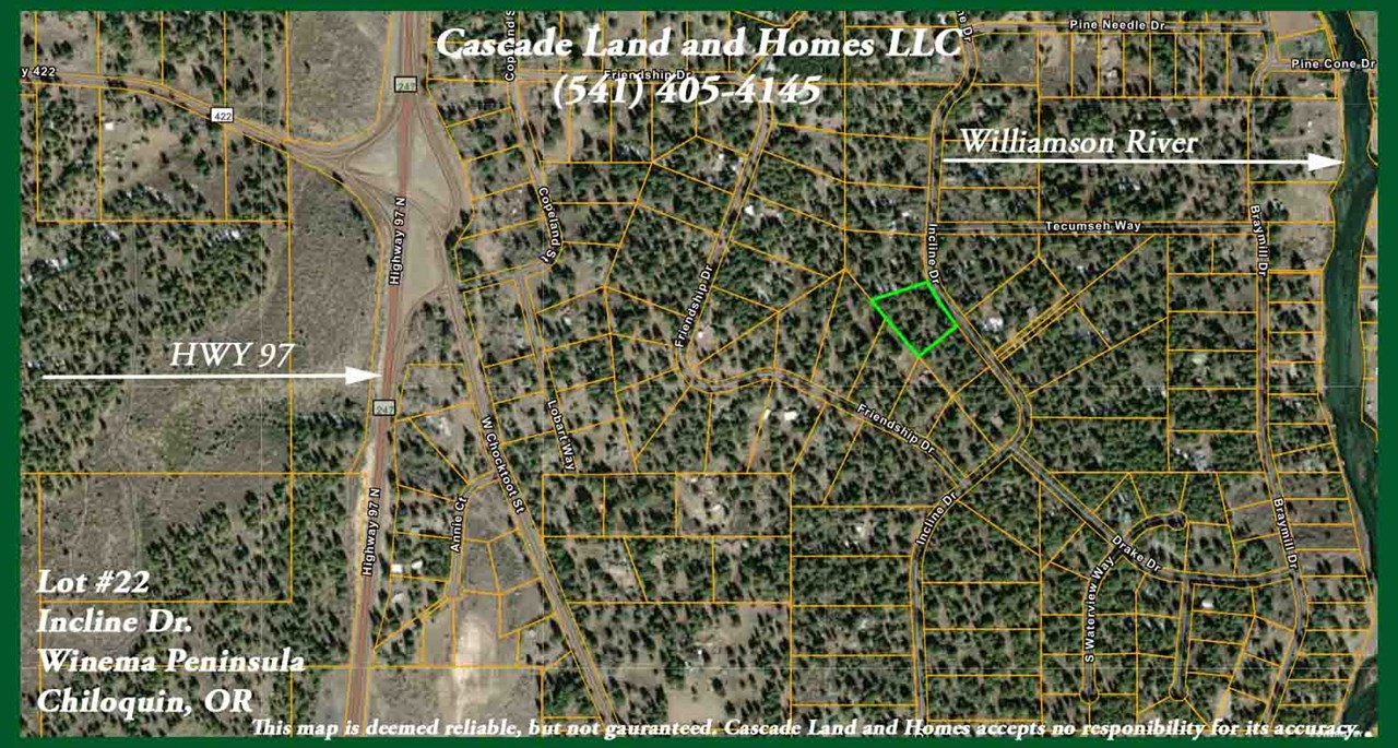 property map showing the property location and surrounding terrain, it is only about 1/2 mile to the williamson river!