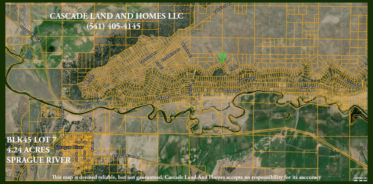 county map showing the location of the property within the nimrod river park subdivision and its close proximity to the sprague river. this property sits at the very edge of the subdivision and backs up to larger private properties offering added privacy.