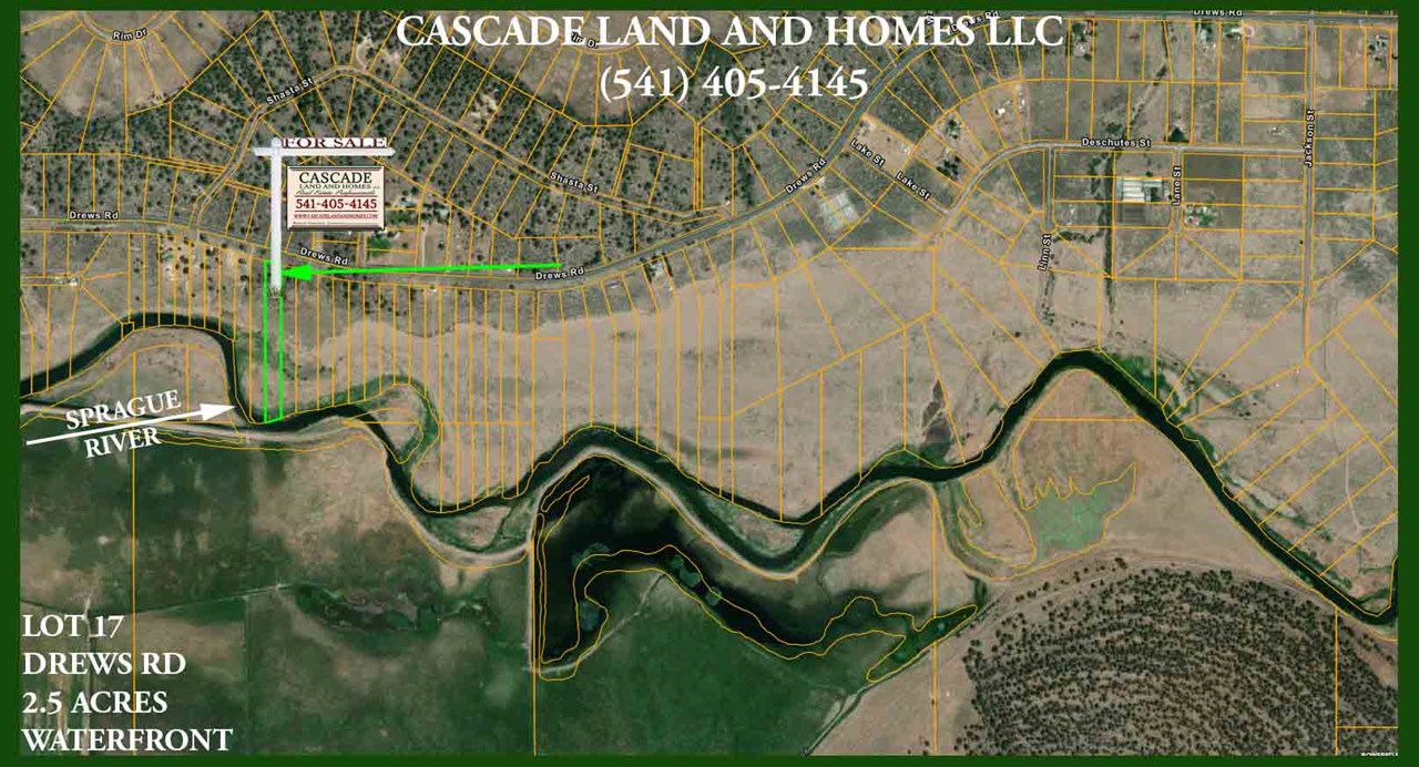 parcel map showing the property outline and it's proximity to the sprague river!