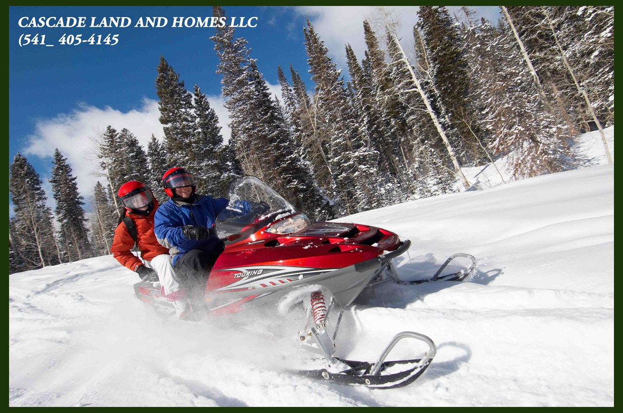 winter snowmobiling! the winters are cold here, and they do get some snow, it only averages about 16 inches of rain per year. it is just a short drive up to the mountains though for all kinds of winter fun! skiing at the willamette pass, mt. shasta or mt. bachelor, snowmobiling, snowshoeing, sledding, nordic skiing, whatever you like to do in the snow, in the winter months you don't have to travel more than an hour or two to find a place to play!