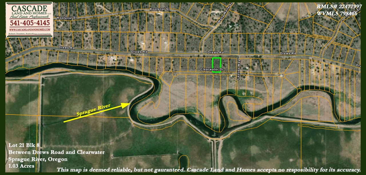 klamath county map showing the property and its proximity to the sprague river