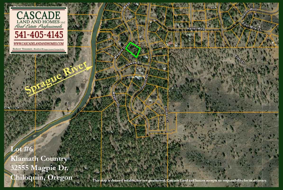 this klamath county map shows where the property is located within the klamath country subdivision. it is accessed by well maintained roads. you can see that the property and surrounding parcels are heavily forested.