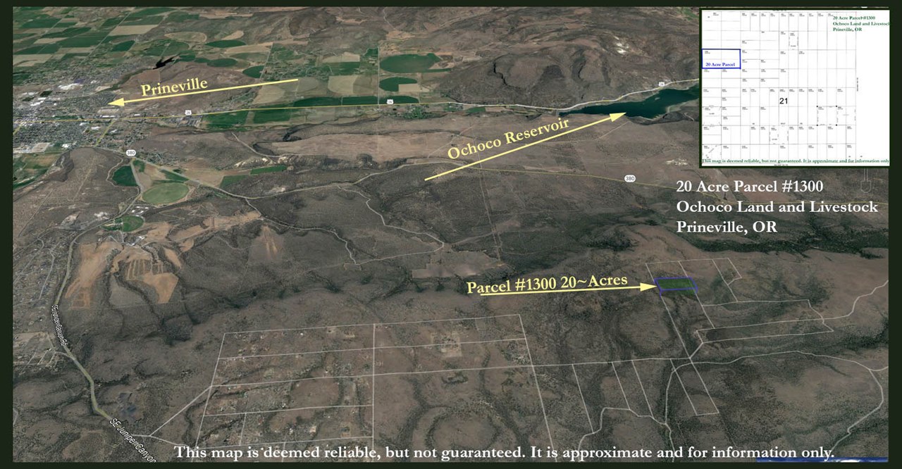 crook county map showing the property location in relation to prineville and the ochoco reservoir.