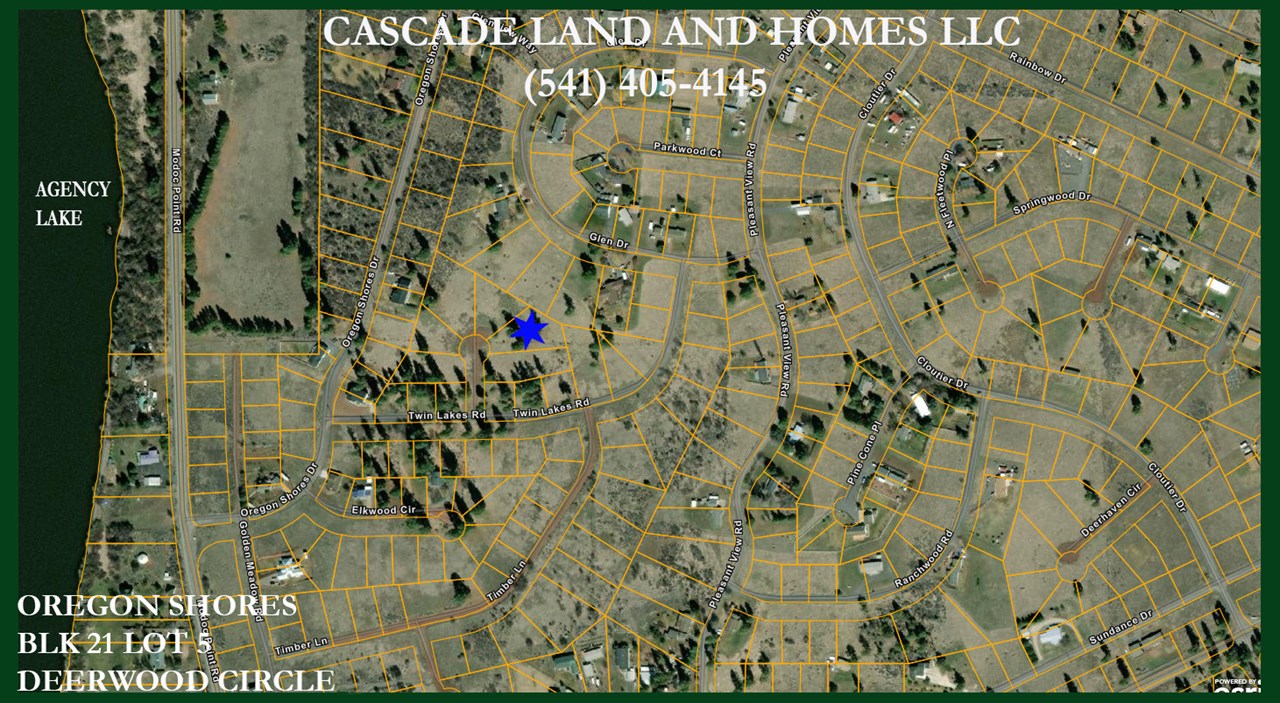 this is an overhead view showing the location of the property in relation to the surrounding properties and it's proximity to agency lake.