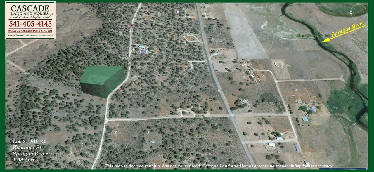 this is a google earth map showing the property elevated to get a better prospective of the shape and proximity to the sprague river.