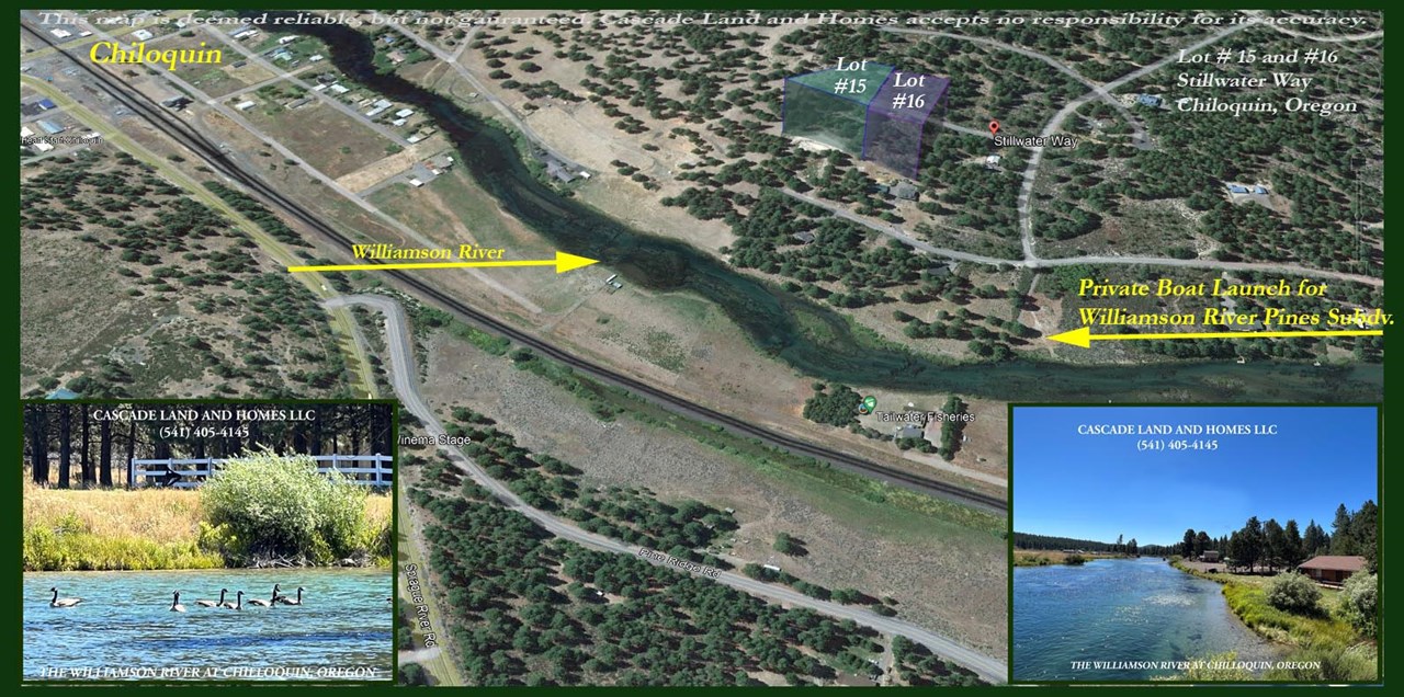 this is a google earth map showing the location of the properties elevated so you can get a better idea of their shape and size. you can also get a better idea of just how close the properties are to the williamson river! the photo of the canadian geese swimming in the river was taken at the private river access that is reserved for the residents of this subdivision.